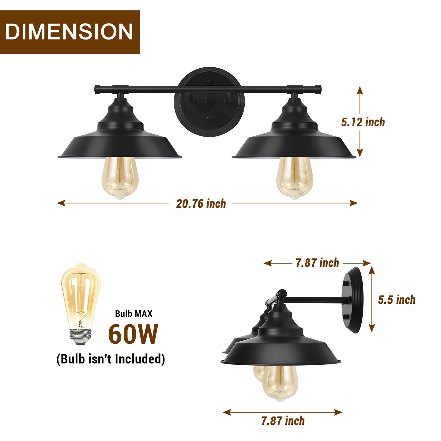 2-Light Vintage Vanity Light Fixture &#x2013; Oil Rubbed Bronze Industrial Wall Sconce for Bathroom, Farmhouse, or Entryway &#x2013; Hardwired, Easy Installation