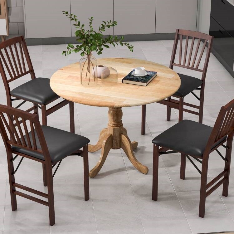 Compact 40-Inch Round Rubber Wood Table for Rustic Kitchen and Dining Room or Families