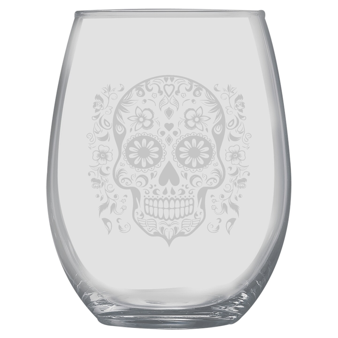 15oz Stemless Wine Glass - Sugar Skull - Day of the Dead