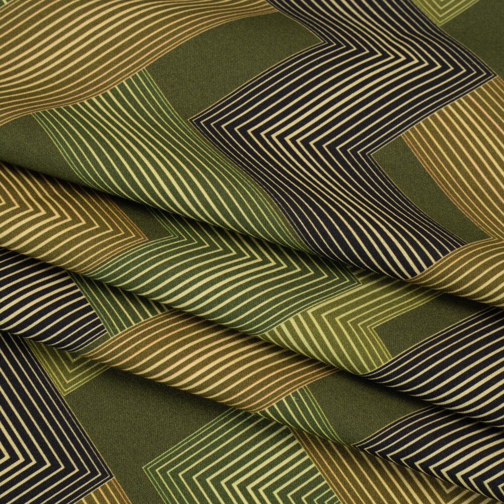 1 yard Stretch Cotton Sateen Olive and Hunter Green Geometric Lines Hedge Maze Print Acadia Collection