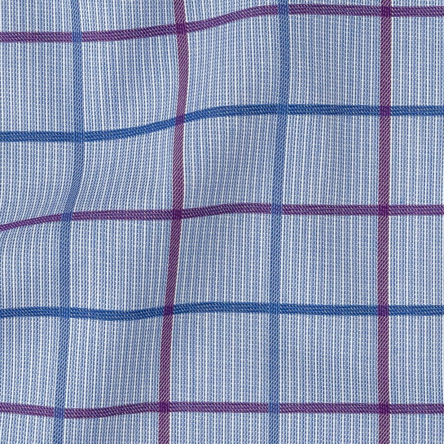1 Yard Premium Medium Violet Tattersall Checkered and Pinstripes Cotton Shirting Fabric