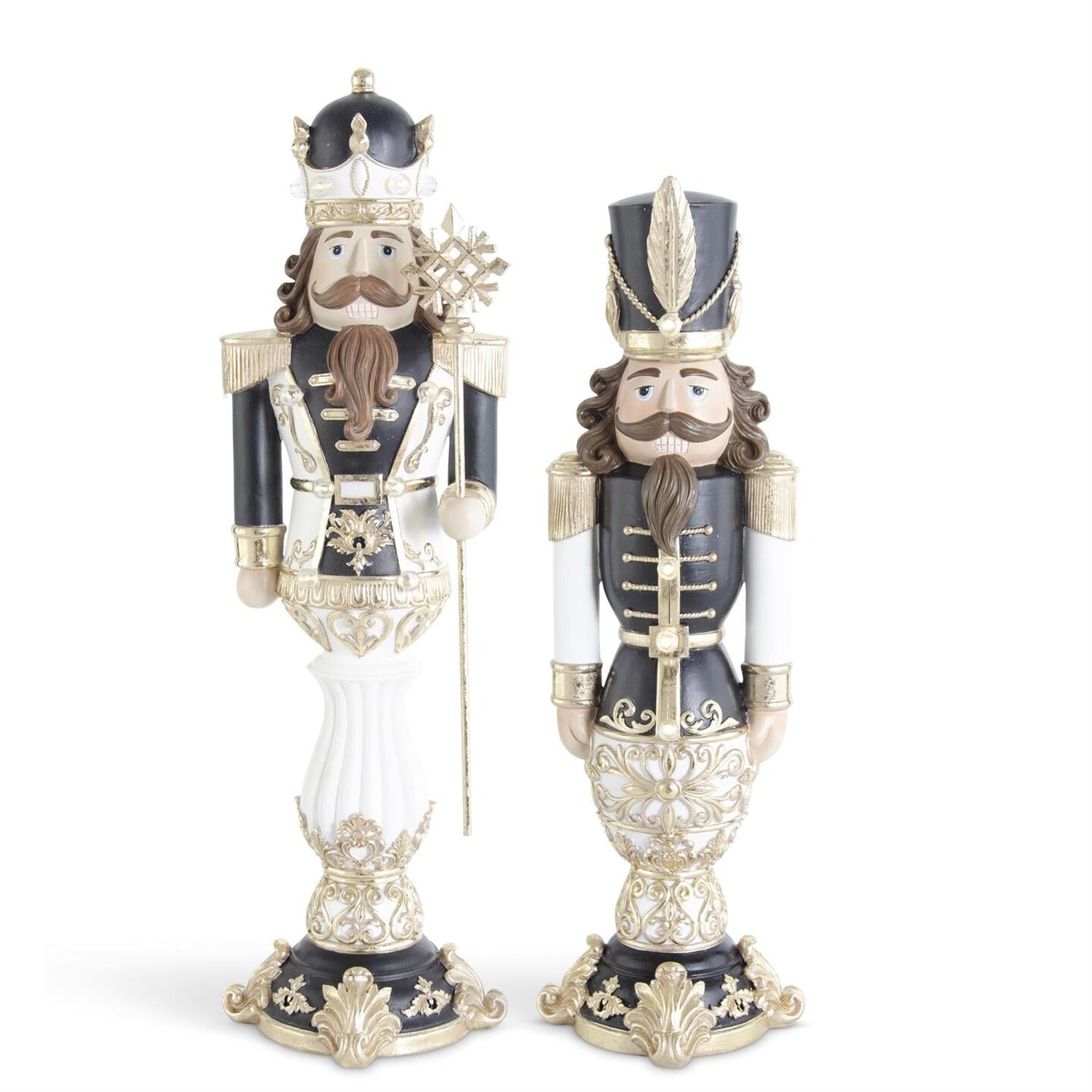 Black, Gold & White LED Nutcracker Soldiers – Elegant Lighted Christmas Figurines