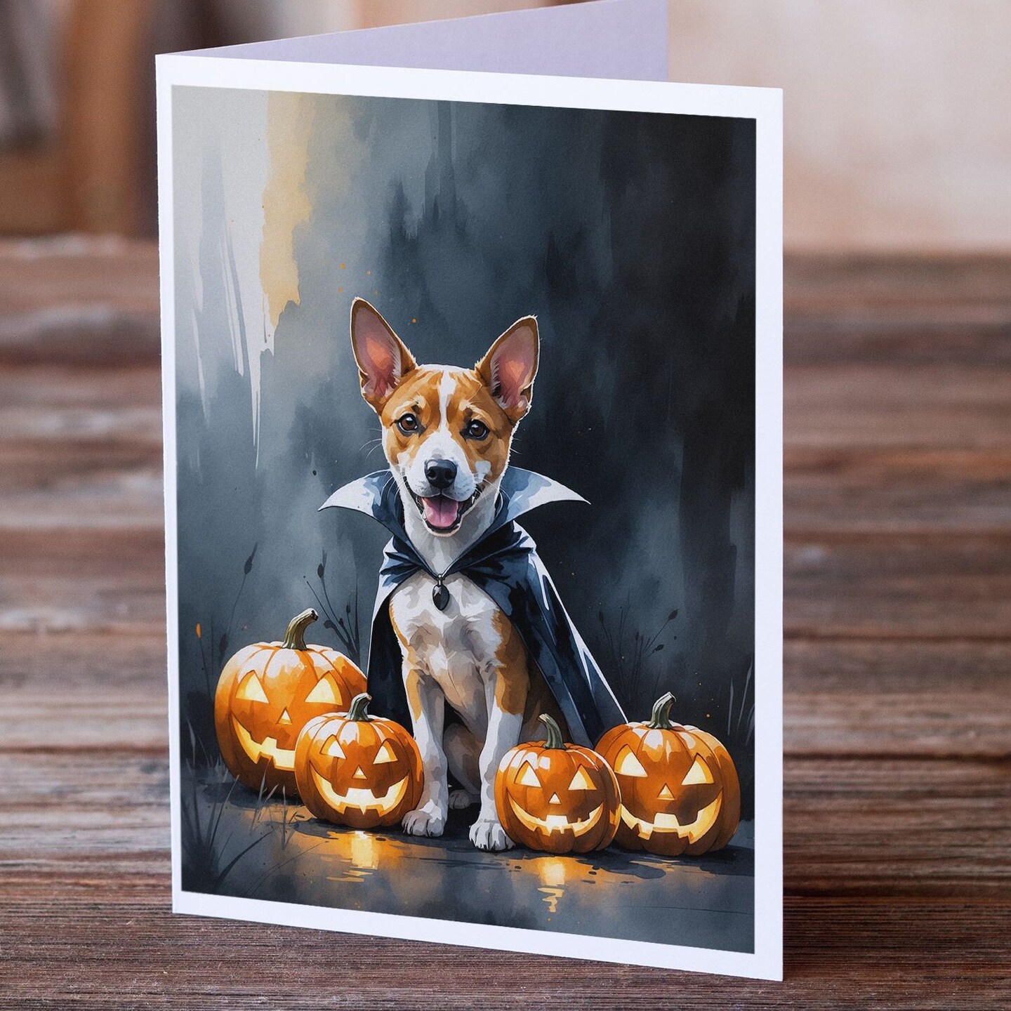 Edge Collections - 5" x 7" - Multicolor - Basenji Puppy Halloween Greeting Cards - 8 Pieces