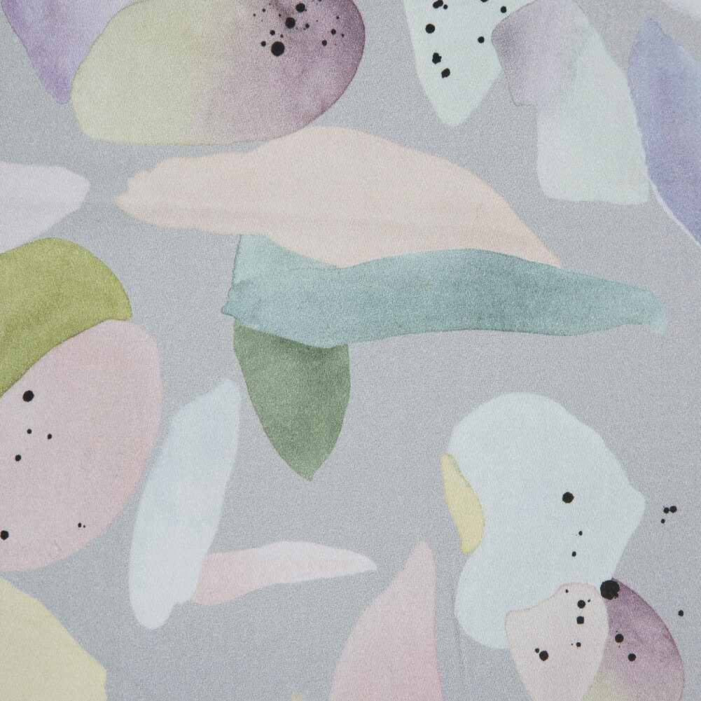 1 Yard Silver and Multicolor Abstract Spots Stretch Cotton Sateen Fabric for Creative Apparel