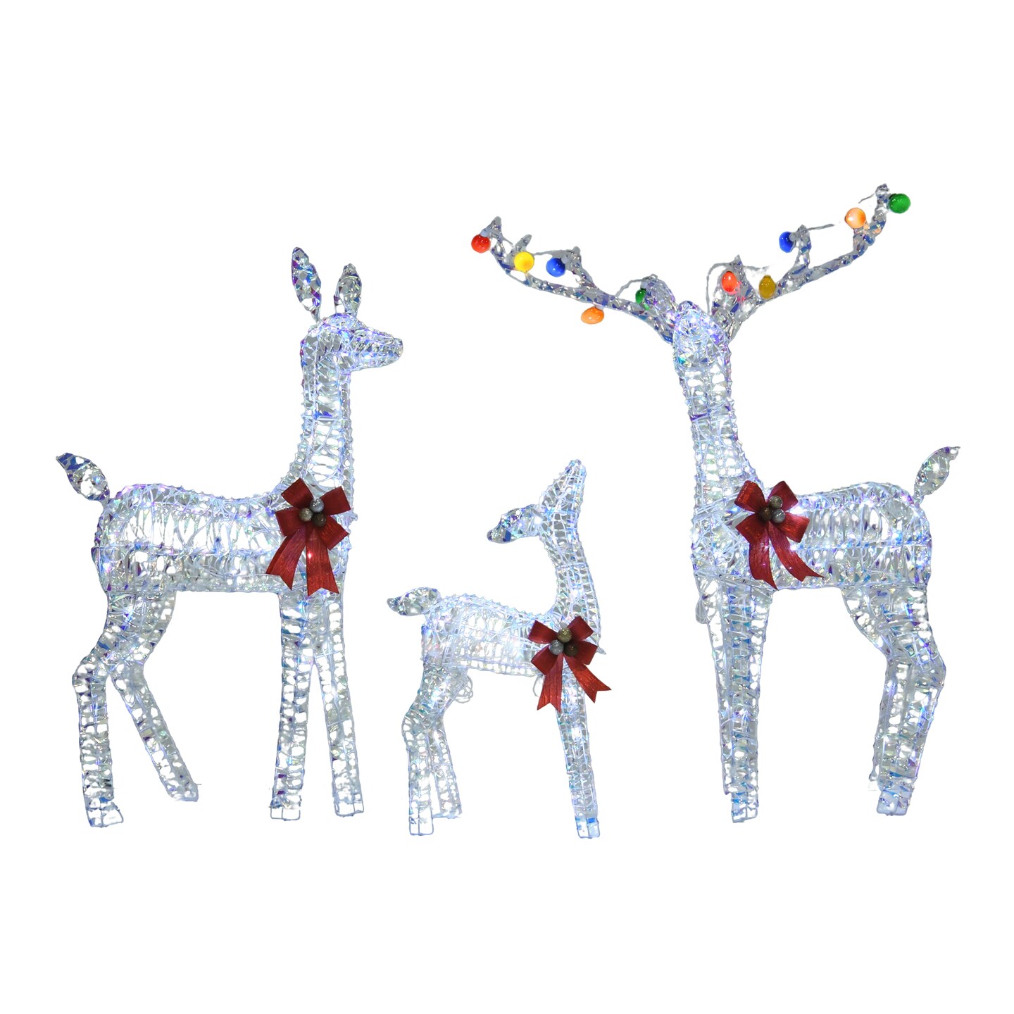 PVC Iridescent Striped Braided Reindeer Set of 3 With LED Lights Holiday Decoration 52 Inch 46 Inch &#x26; 29 Inch