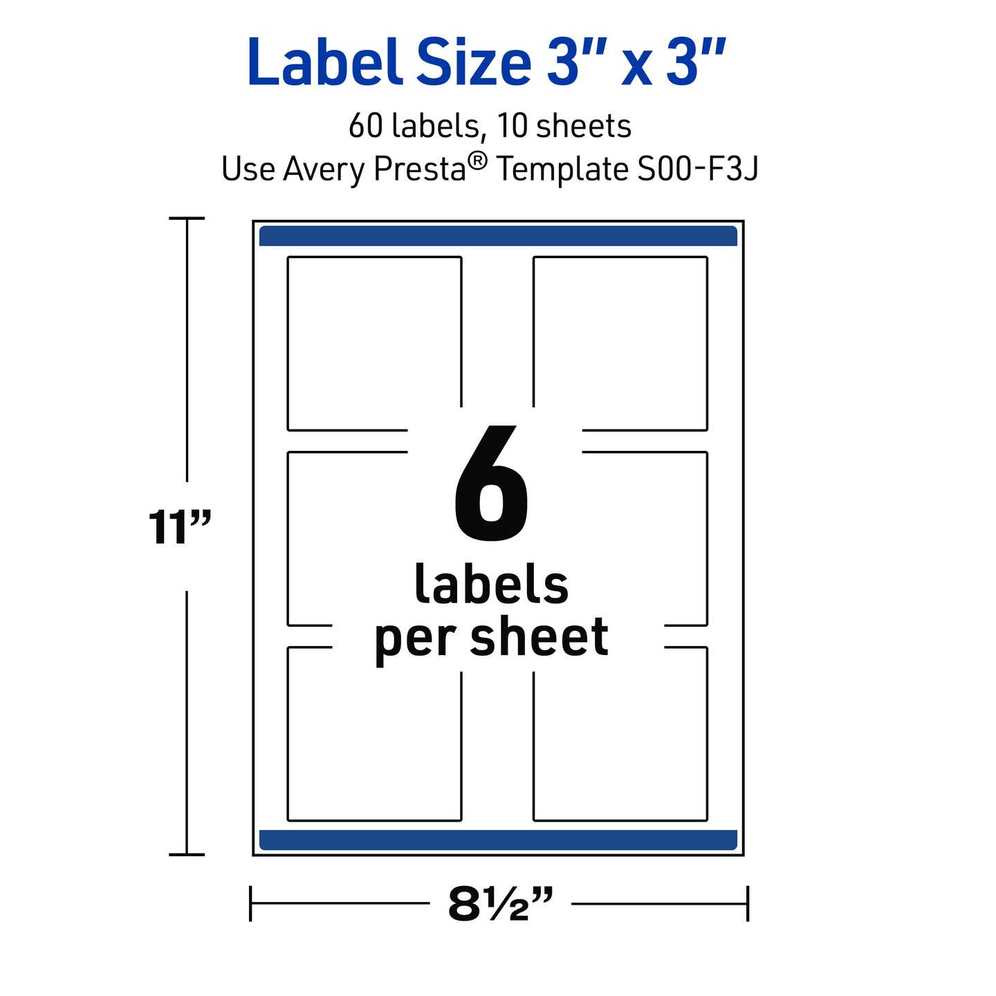 Avery Printable Square Labels with Sure Feed Technology, Pre-Printed Silver Mirror Metallic Design, Matte White, 3" x 3", Laser & Inkjet Compatible, 60 Total