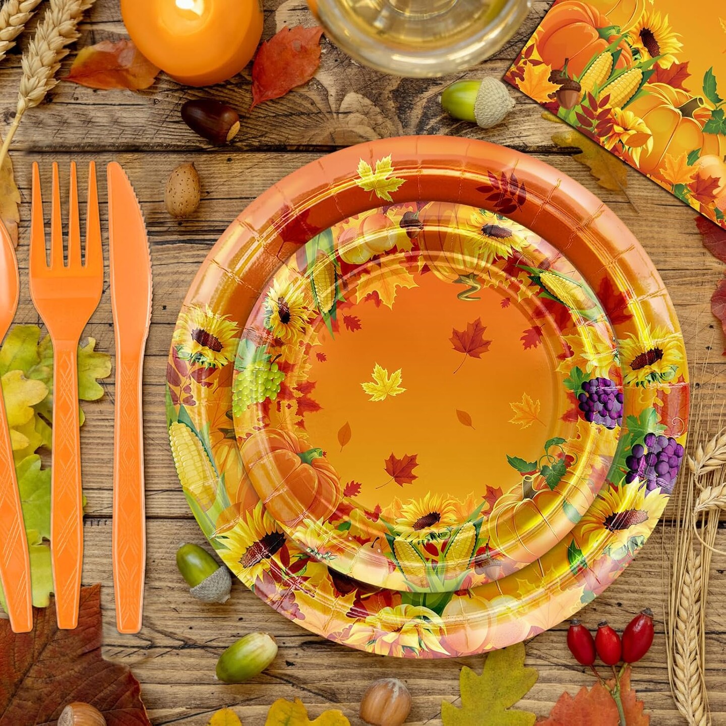 192 Pcs Fall Thanksgiving Party Plates and Napkins (Orange)