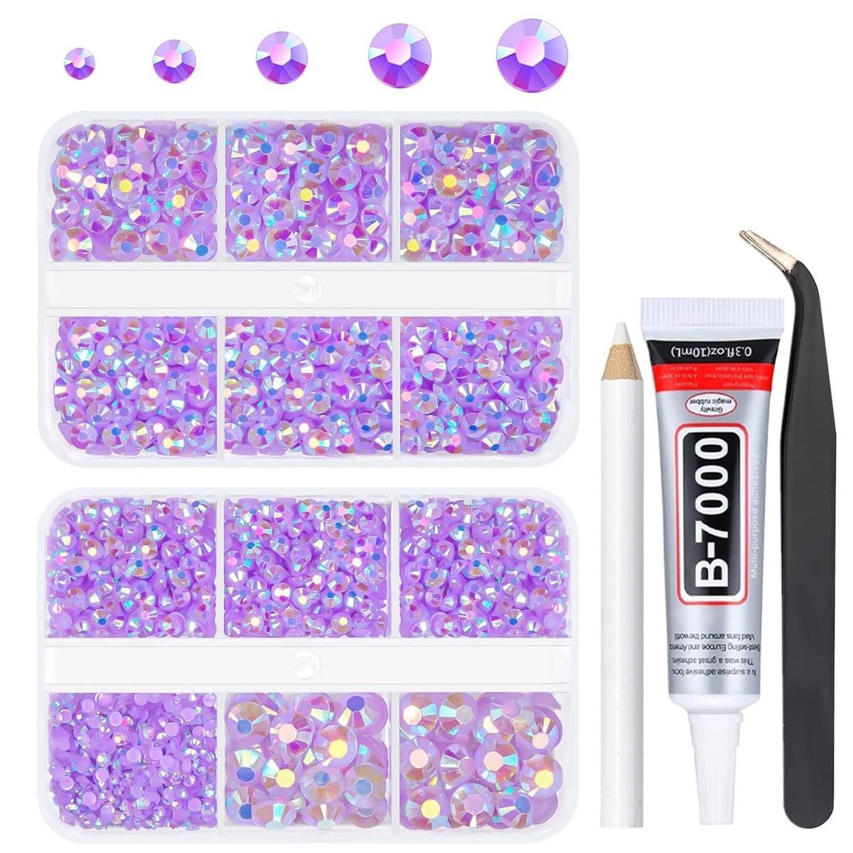qiipii Light Purple AB Resin Rhinestones for Crafting Violet Flatback Jelly Stones 2mm 3mm 4mm 5mm 6mm Gems Diamonds for Nails Face Eyes Makeup Tumblers Mugs Bottles DIY Crafts Clothes Shoes Phones