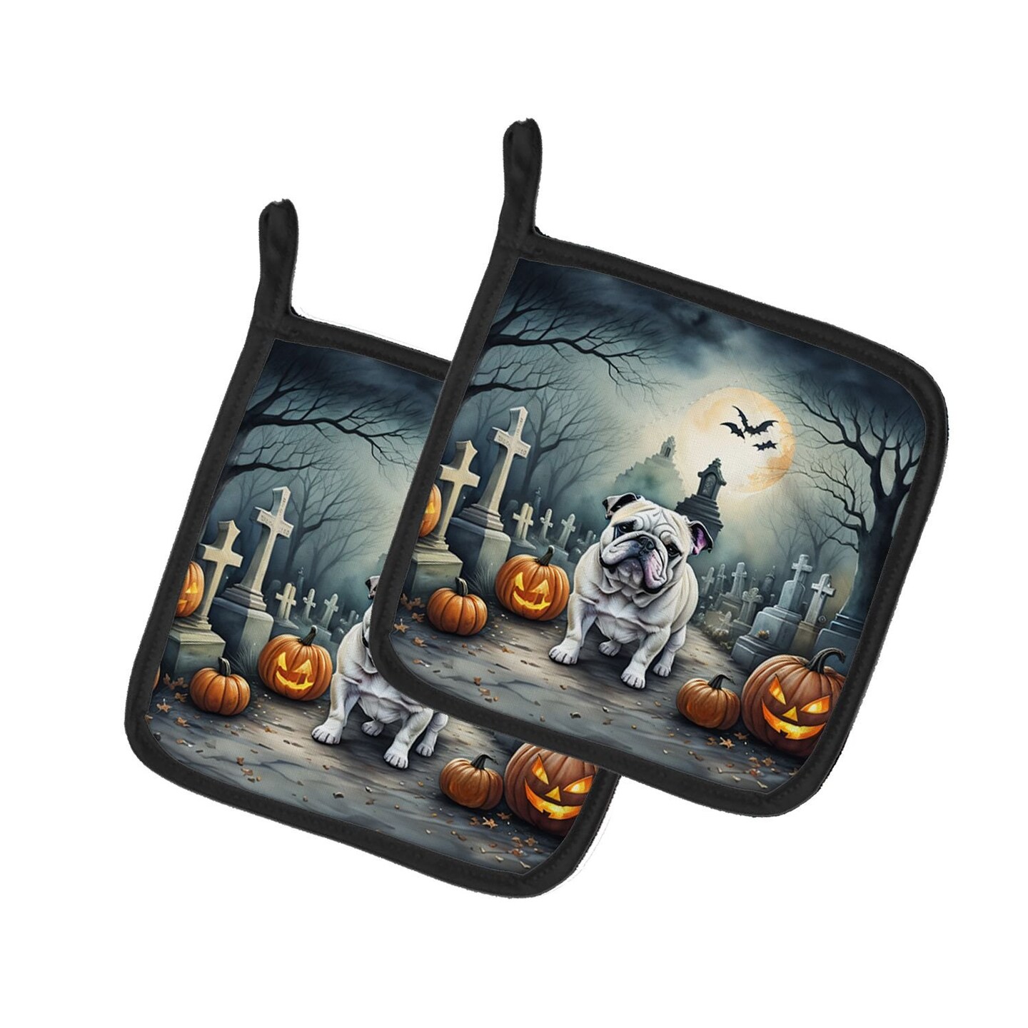Edge Collections - 7.5" x 7.5" - Multicolor - English Bulldog Spooky Halloween Pot Holders - 1 Pair