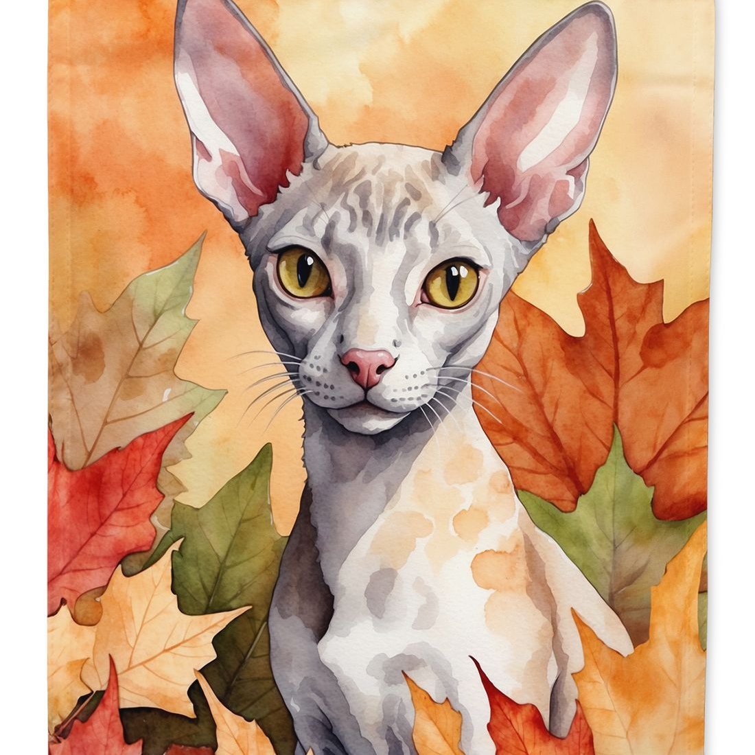 Edge Collections - 11 1/4" X 15 1/2" - Multicolor - Garden Cornish Rex Cat In Fall Leaves Decorative Garden Flag - 1 Piece