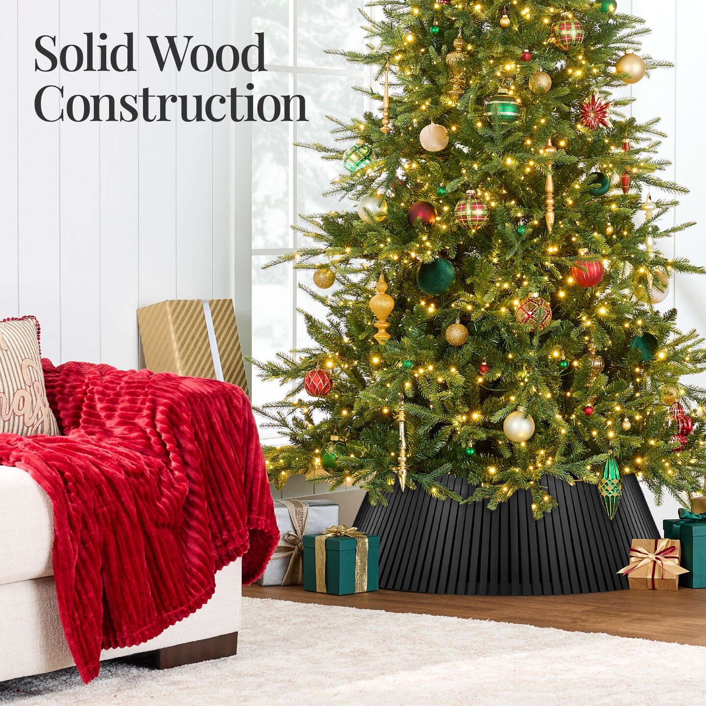 Best Choice Products 36in Christmas Tree Collar, Solid Wood Slatted Tree Skirt Holiday Accessory for Home