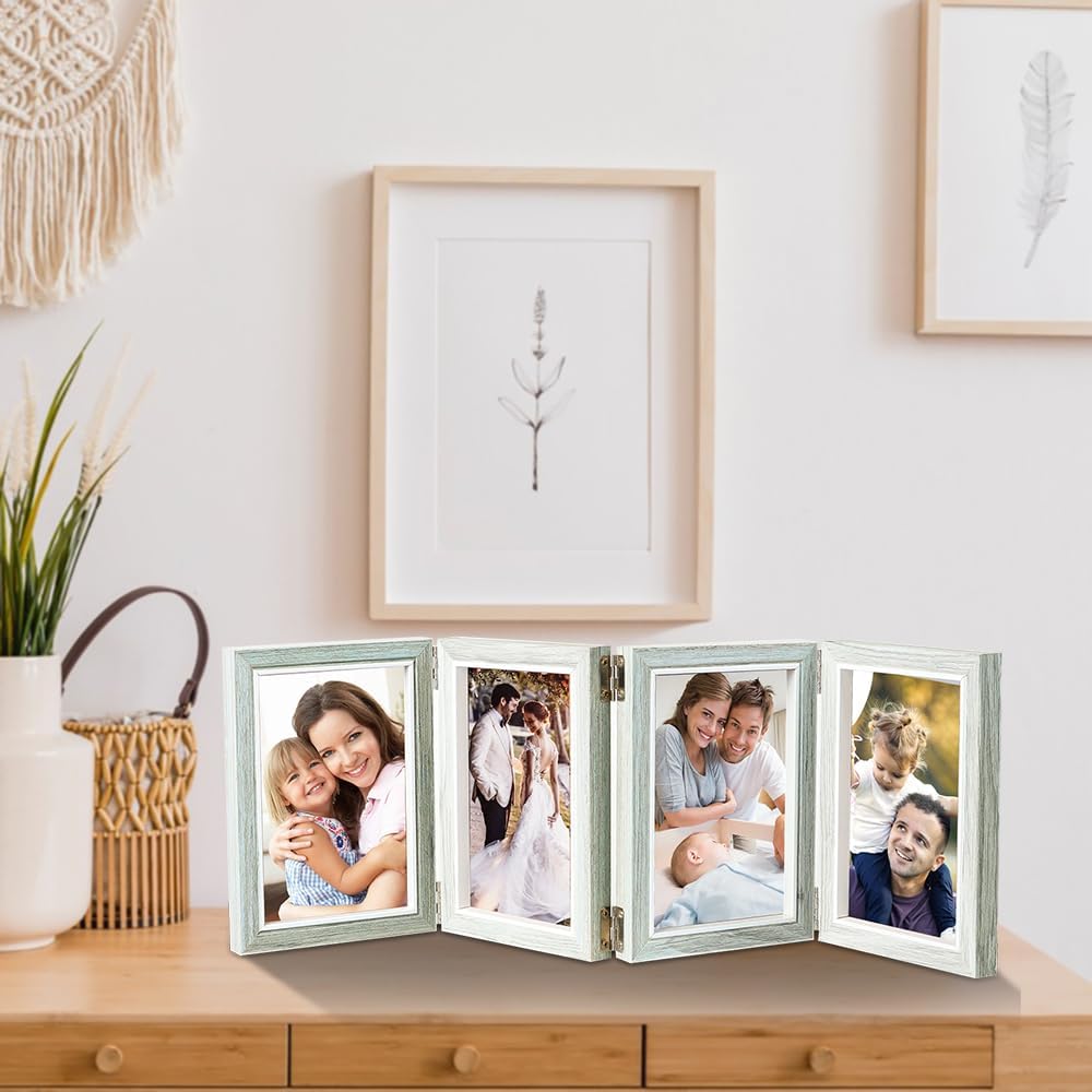 4 Folding 5x7 Inch Hinged Picture Frame High Definition Natural Wood Picture Frame(Grey)6.9"L x 5.8"W