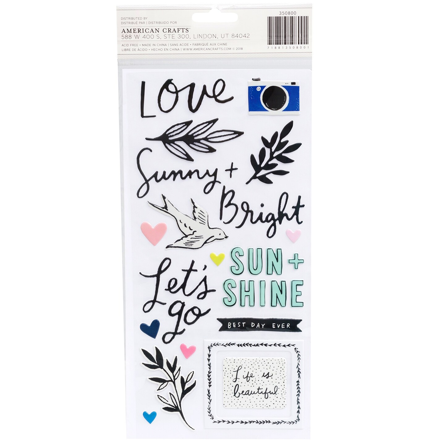 Maggie Holmes Sunny Days Thickers Stickers 5.5"X11" 65/Pkg-Summertime Phrase & Icons/Puffy