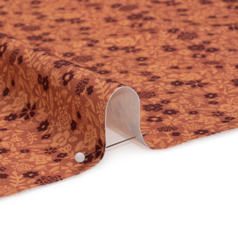 1 Yard Stretch Cotton Twill Rose, Beige and Maroon Floral Fabric