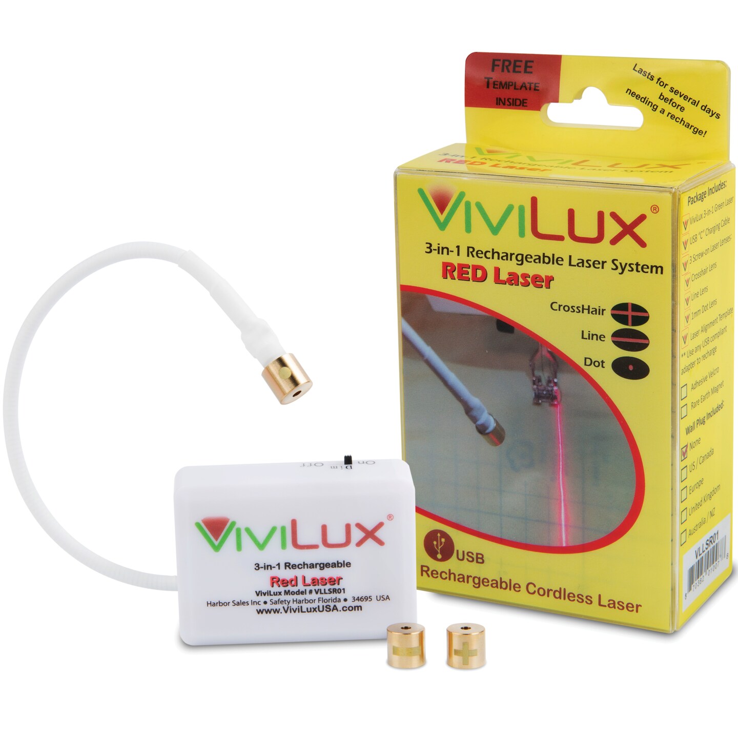 ViviLux 3-in-1 Rechargeable Red Laser System for Sewing & Quilting – Adjustable Line, Crosshair, and Dot Laser Heads, Improve Sewing Accuracy
