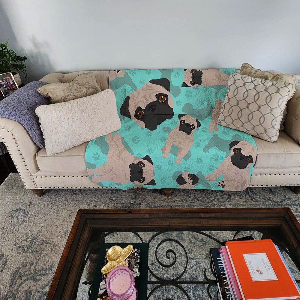 Edge Collections - 50" x 60" - Multicolor - Pug Quilt Blanket Soft Artwork Pattern Throw - 1 Piece