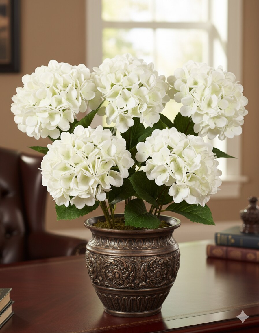 18&#x22; Real Touch HYDRANGEA BUSH 5 Head 2 Pack