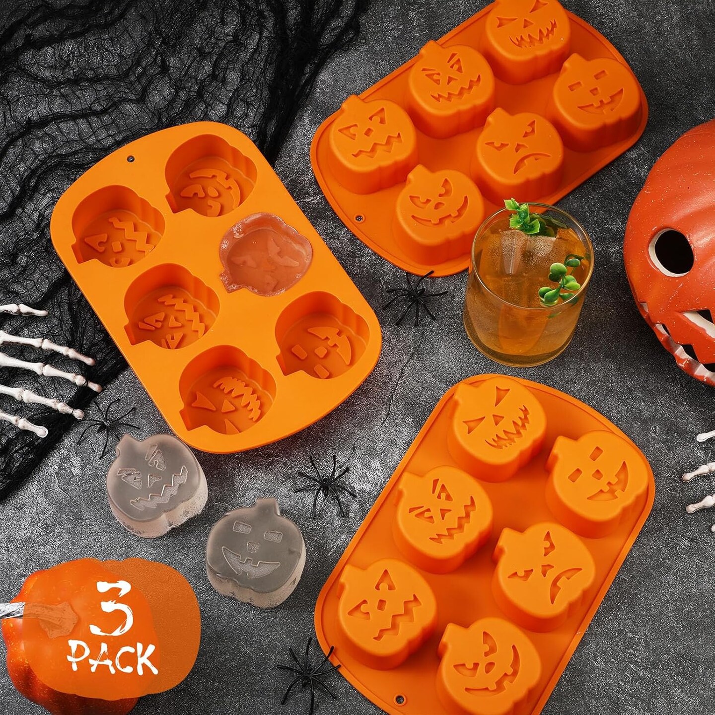 3 Pack Halloween Pumpkin Ice Cube Mold(Orange)9.06 x 3.94 x 0.79 inches