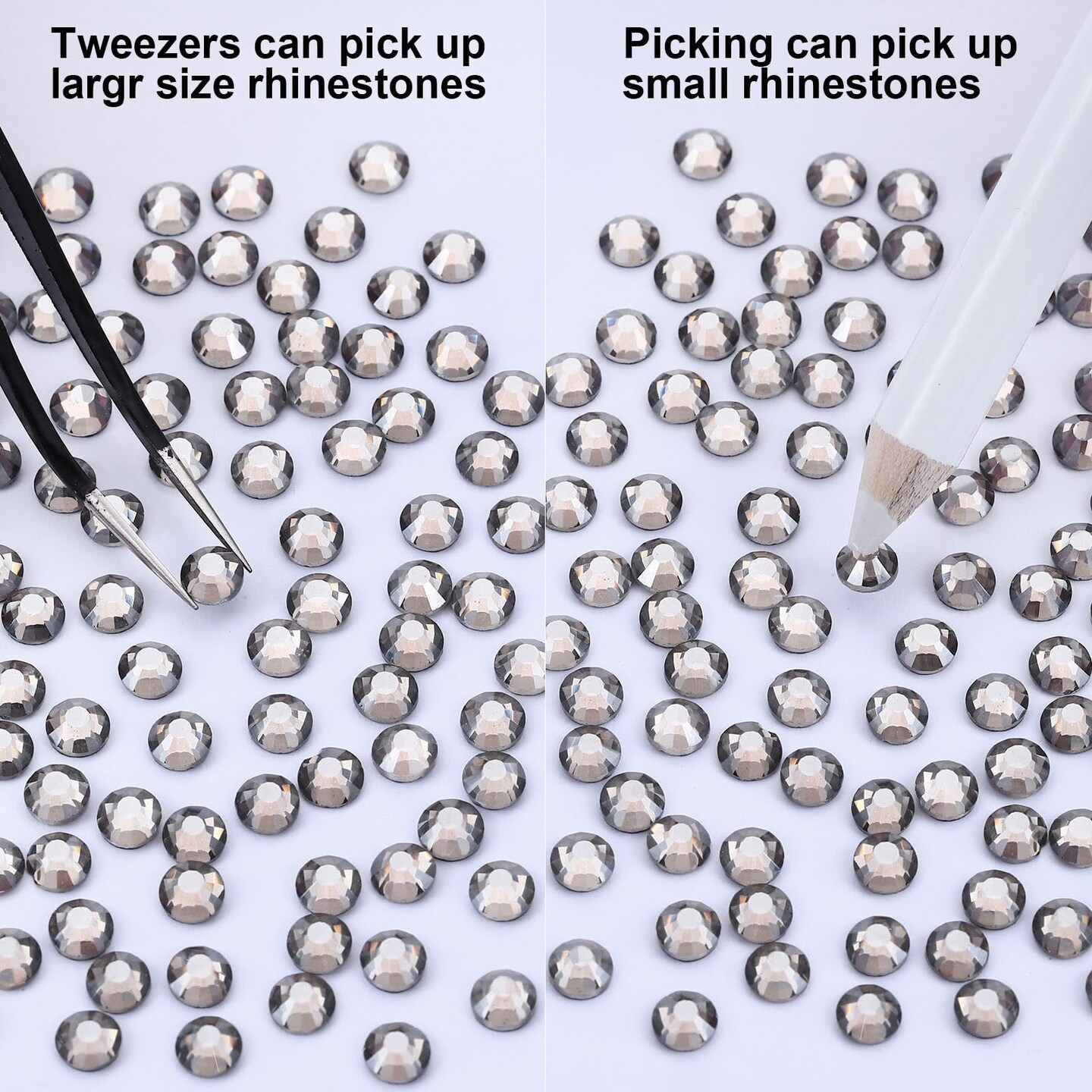 MEIBITE 6796PCS Grey Diamond Hotfix Rhinestones Crystal Stones Glass for Fabric Clothes Shirts Sparkly Flat Back Round with Tweezers and Picking Pen (SS6~SS30 Set)
