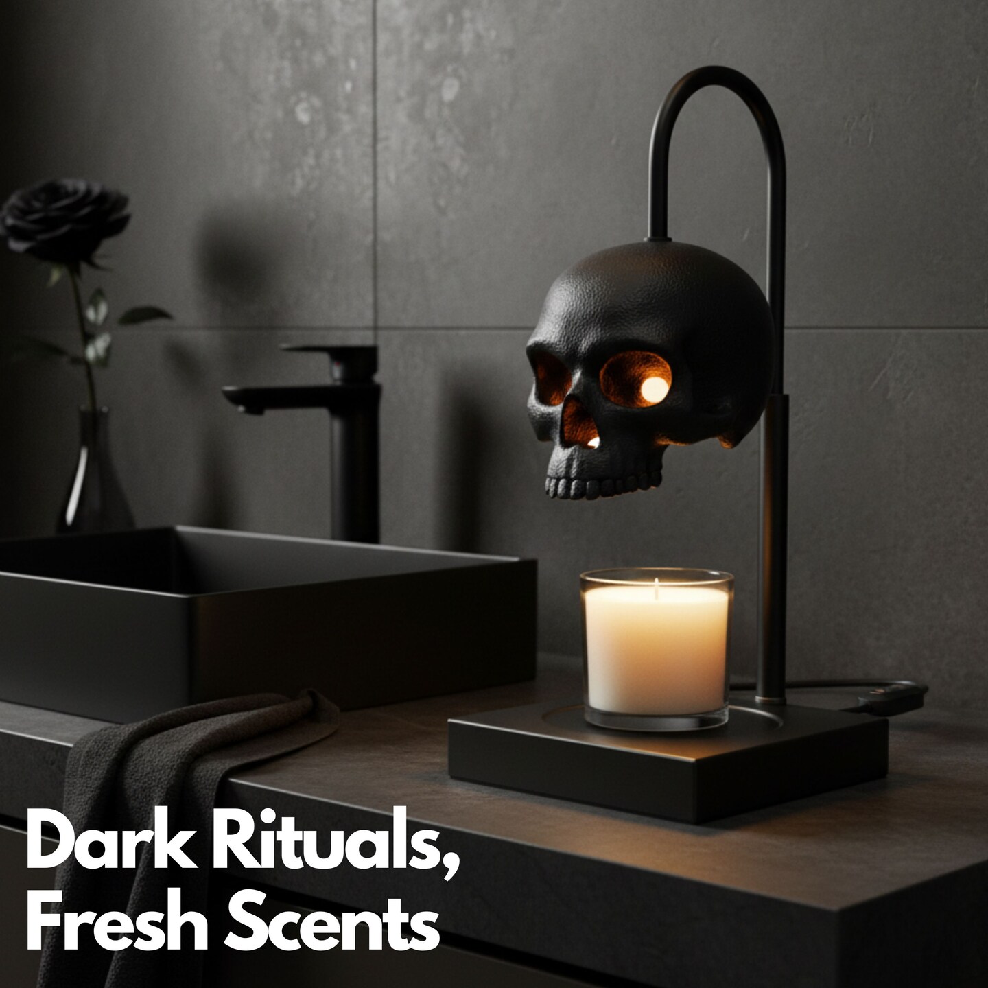 Skull Candle Warmer Lamp with Timer and Dimmer, Gothic Candle Lamp Warmer with Adjustable Height, 2 Light Bulbs, Flameless Wax Melting Skull Decor, Halloween Lamp for Spooky Home &#x26; Witchy Gifts (Candle Jar Not Included)