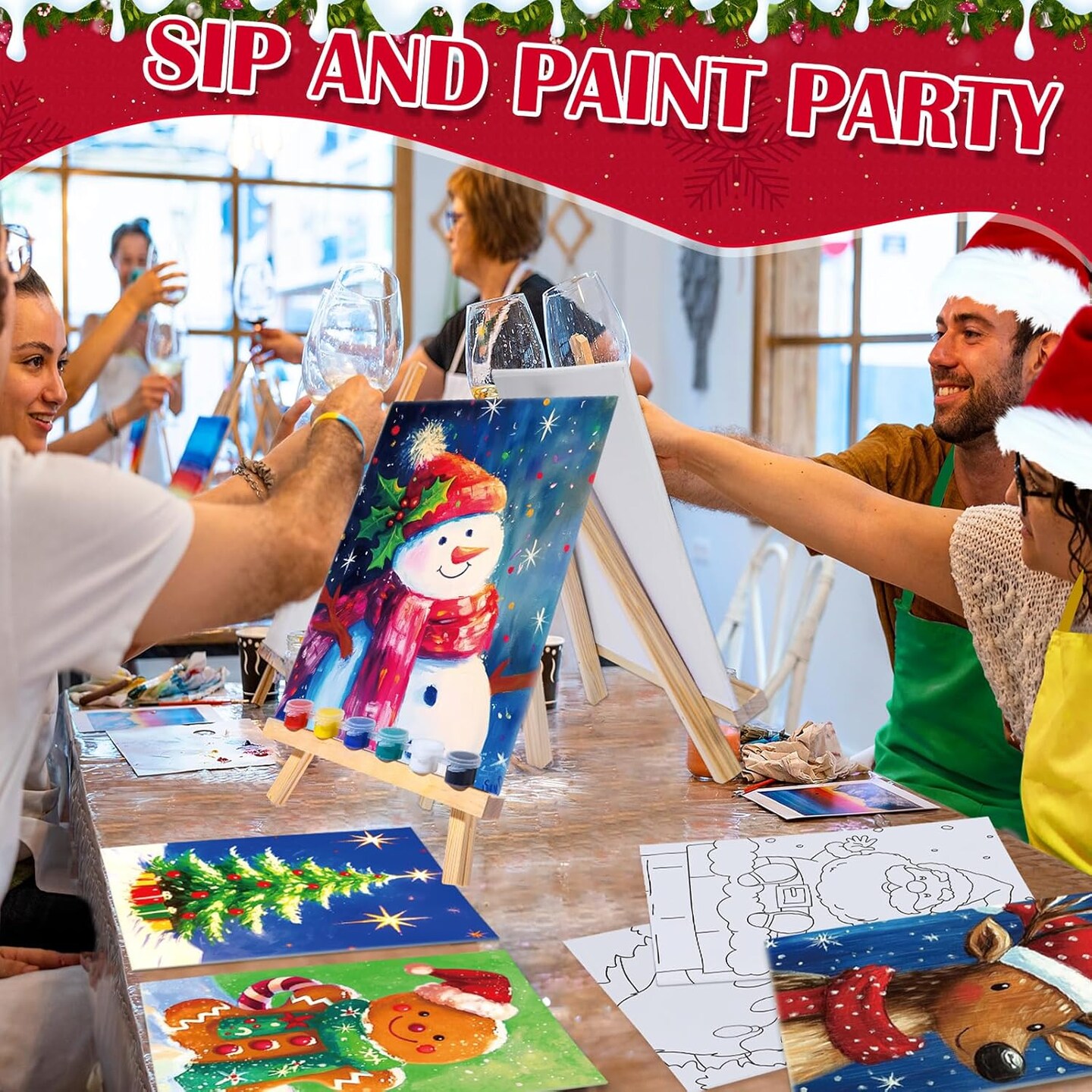 12 Pcs Christmas Pre Drawn Canvases for Painting (	Mainly White) 11.81"L x 10.24"W