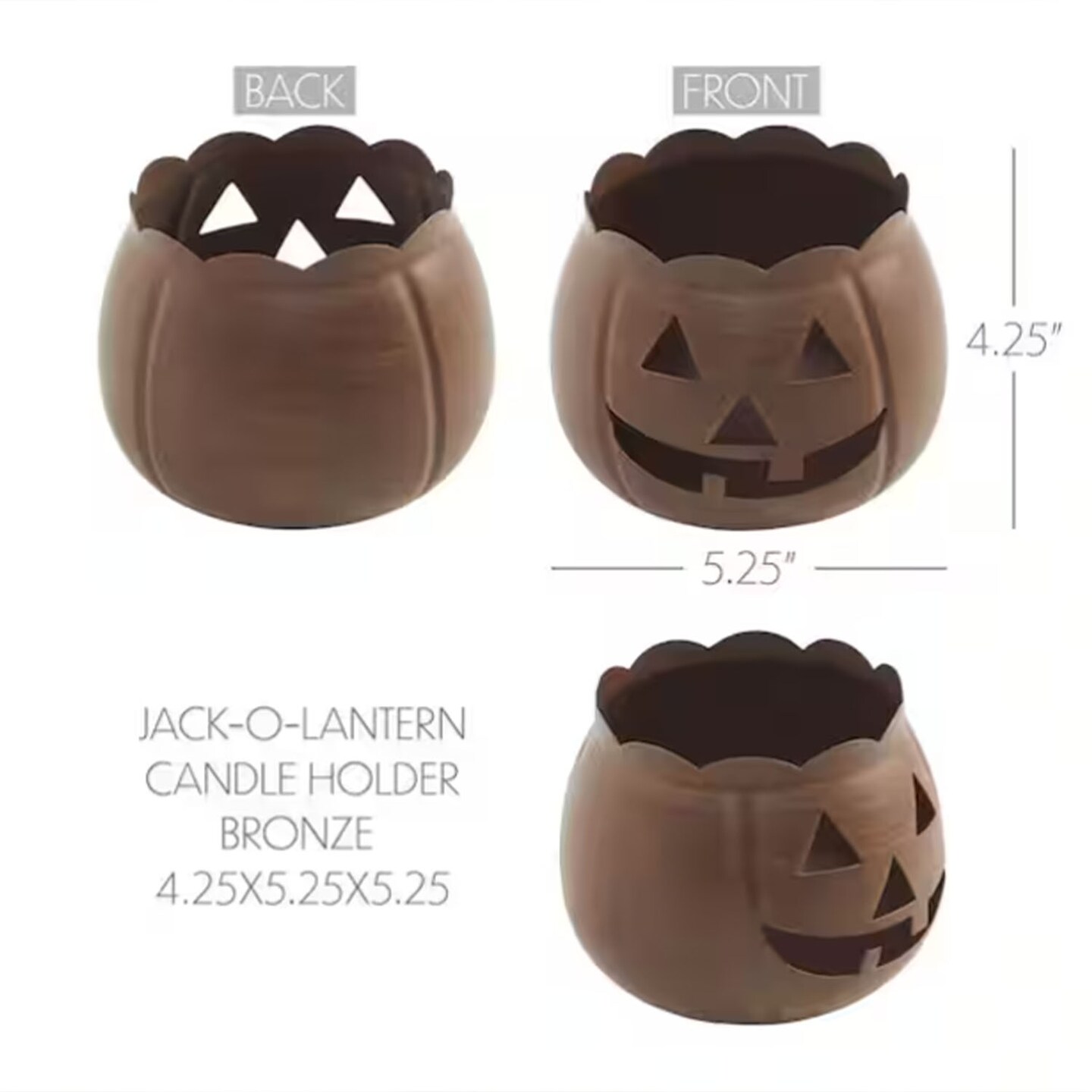 4.25 Inch Bronze Jack O Lantern Halloween Candle Holder