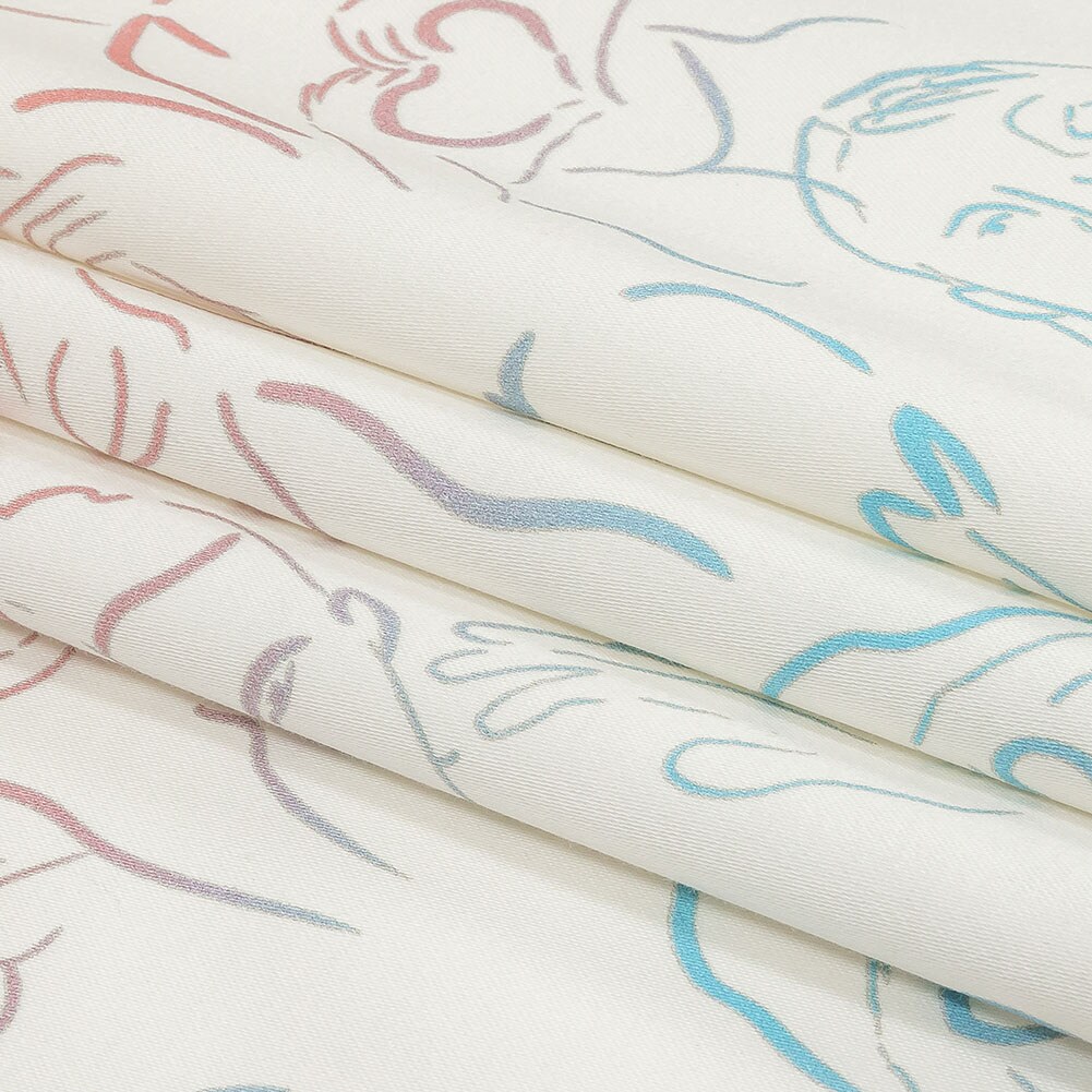 1 Yard Stretch Cotton Sateen Pink White and Blue Faces and Hands Language of Love Print Fabric