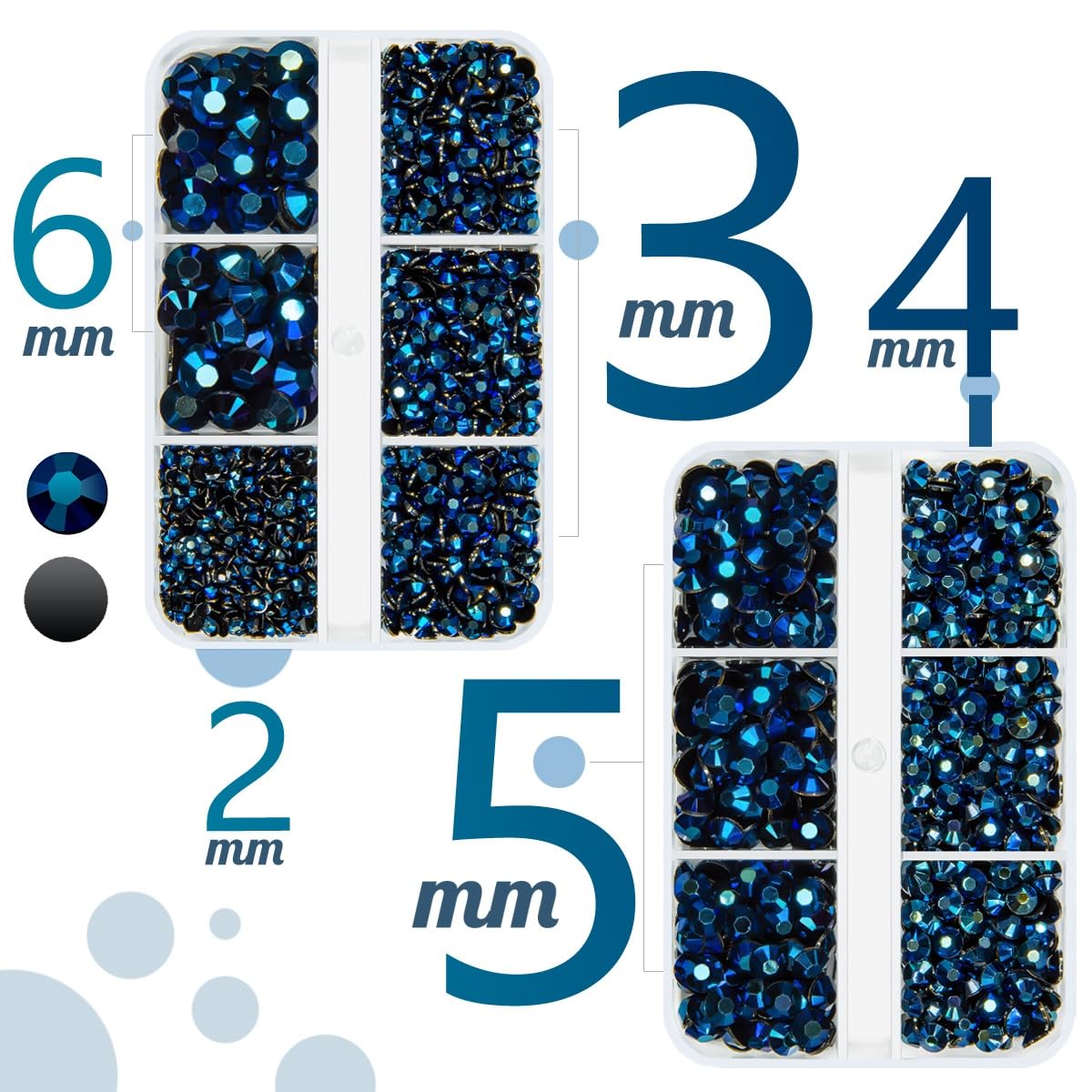 qiipii Ink Blue Resin Rhinestones for Crafting 2mm-6mm Flatback Navy Blue Jelly Rhinestones Non-Hotfix Stones Diamonds Gems Charms for Nails Face Eyes Makeup Tumblers Bottles DIY Crafts Shoes