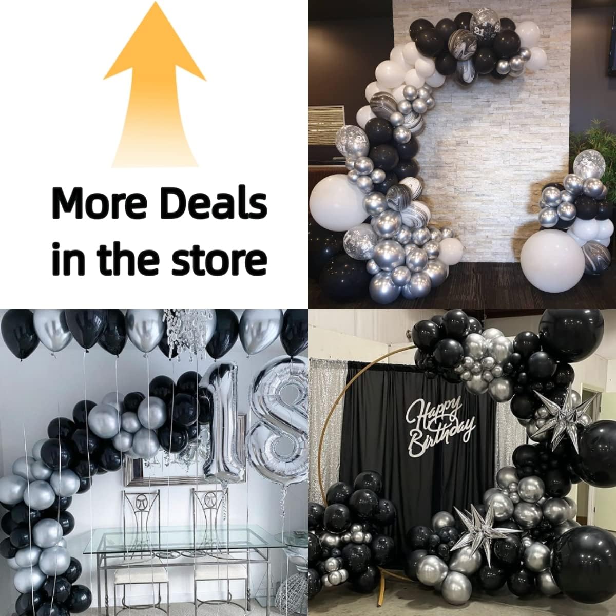 Black Silver Confetti Latex Balloons(Black and Silver)