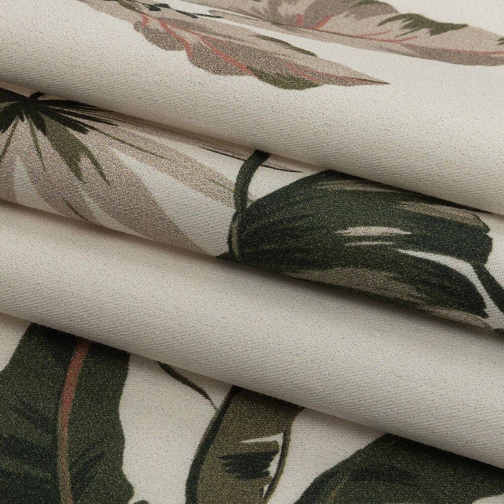 1 Yard Ivory Leafy Greens Stretch Cotton Twill Fabric
