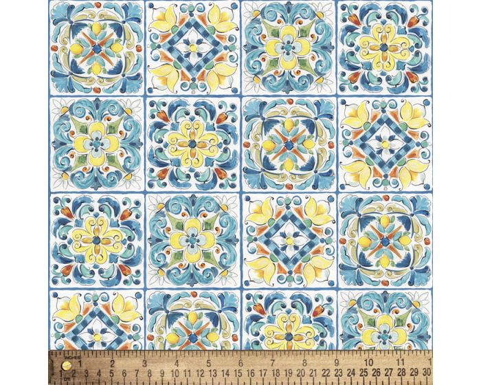 Mediterranean Tiles Cotton Fabric | By the Yard | Sewing and Crafting | 44 inches wide