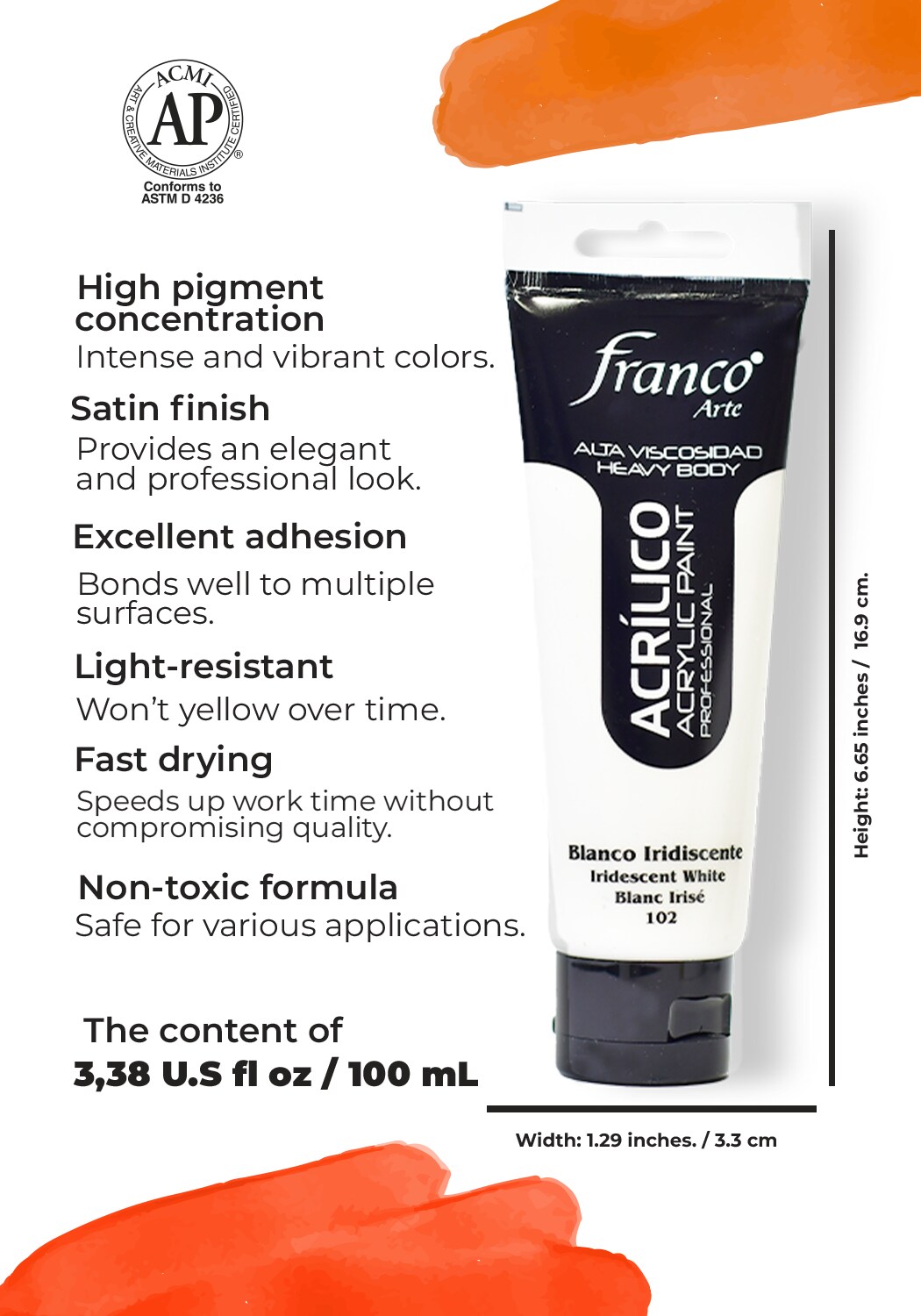 14102-100 Professional Acrylic Paint 3,38 U.S fl oz / Iridescent White