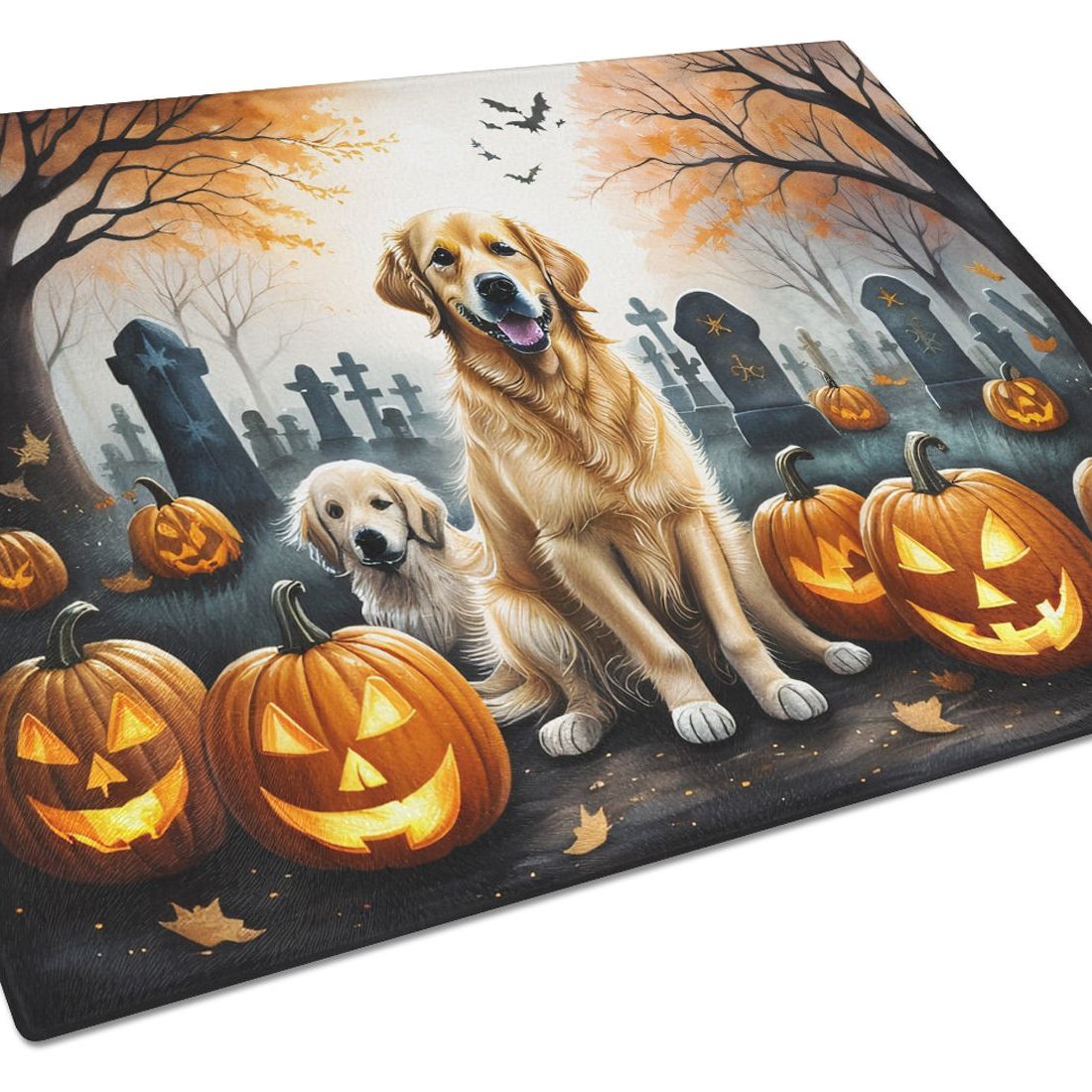 Edge Collections - 15" x 12" - Golden - Retriever Halloween Glass Cutting Board - 1 Piece