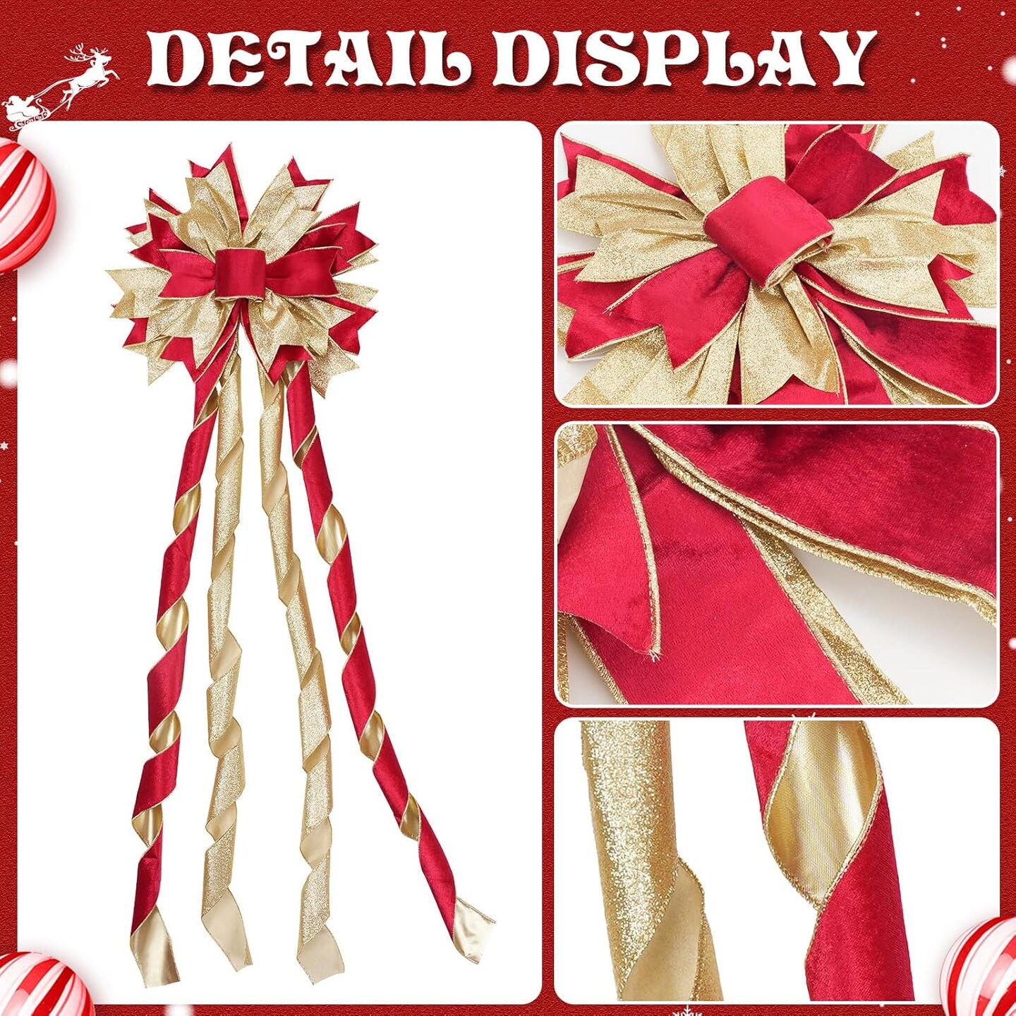 Christmas Tree Topper Bow with Streamers - 53x13 Inches