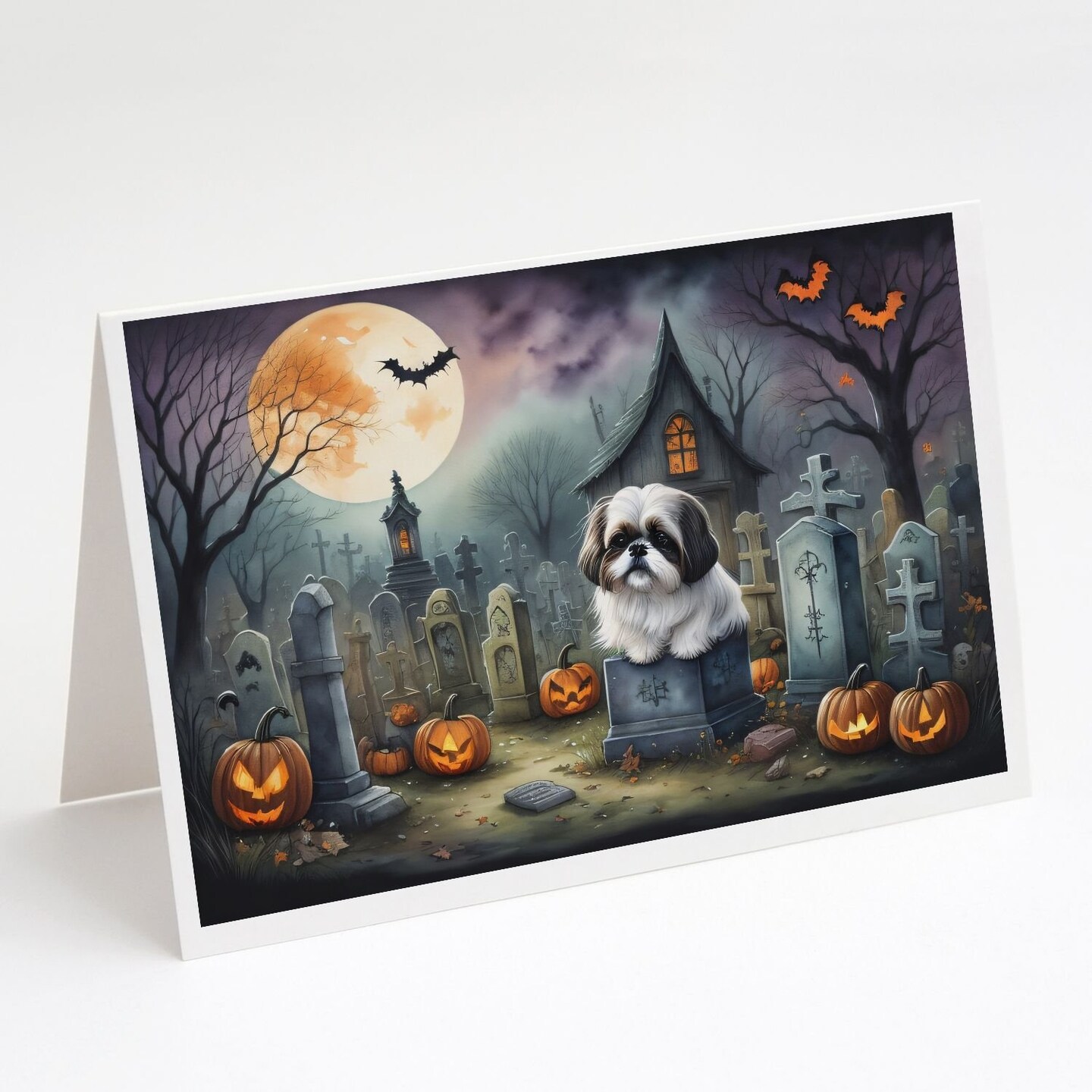 Edge Collections - 5" x 7" - Multicolor - Shih Tzu Spooky Halloween Greeting Cards - 8 Pieces