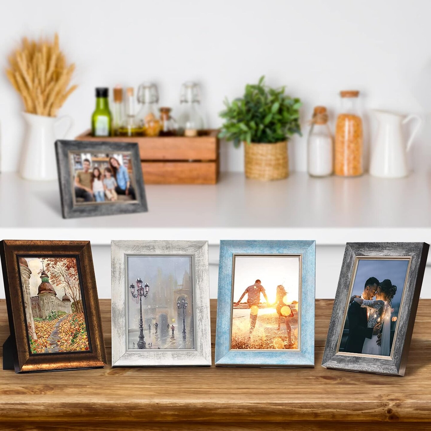 4x6 Picture Frames Set of 4 Rustic Retro Photo Frame with HD Plastic Cover(Mix Color-4pcs)16&#x22;L x 13&#x22;W