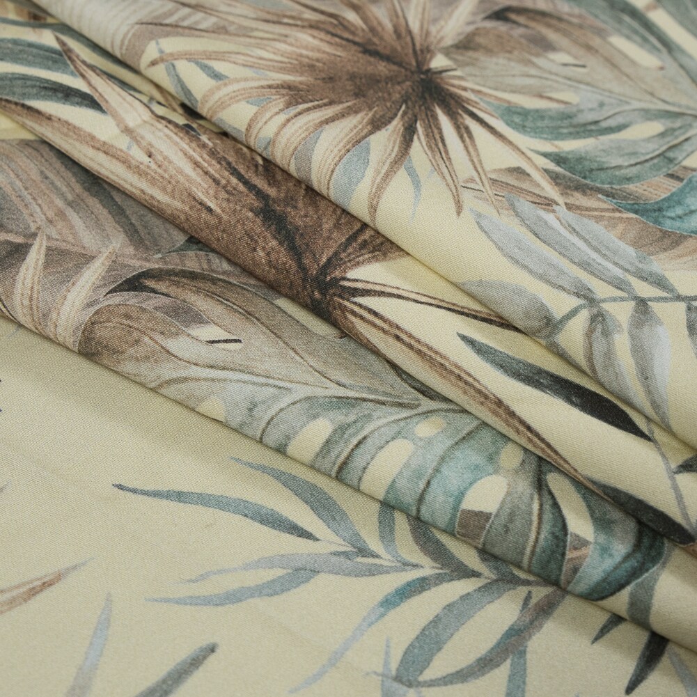 1 Yard Yellow Tropical Leaves Efficacy of Contentment Stretch Cotton Sateen Fabric