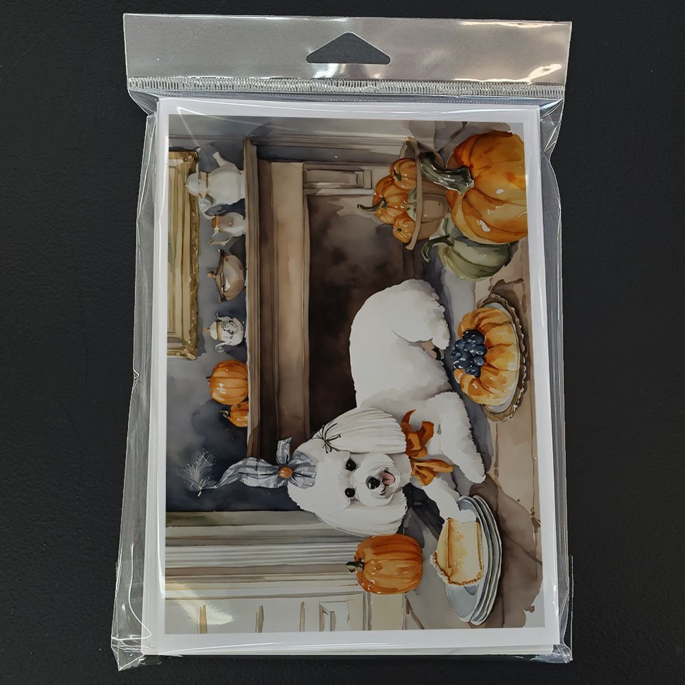 Edge Collections - 5" x 7" - Multicolor - Bichon Frise Fall Kitchen Pumpkins Greeting Cards - 8 Pieces