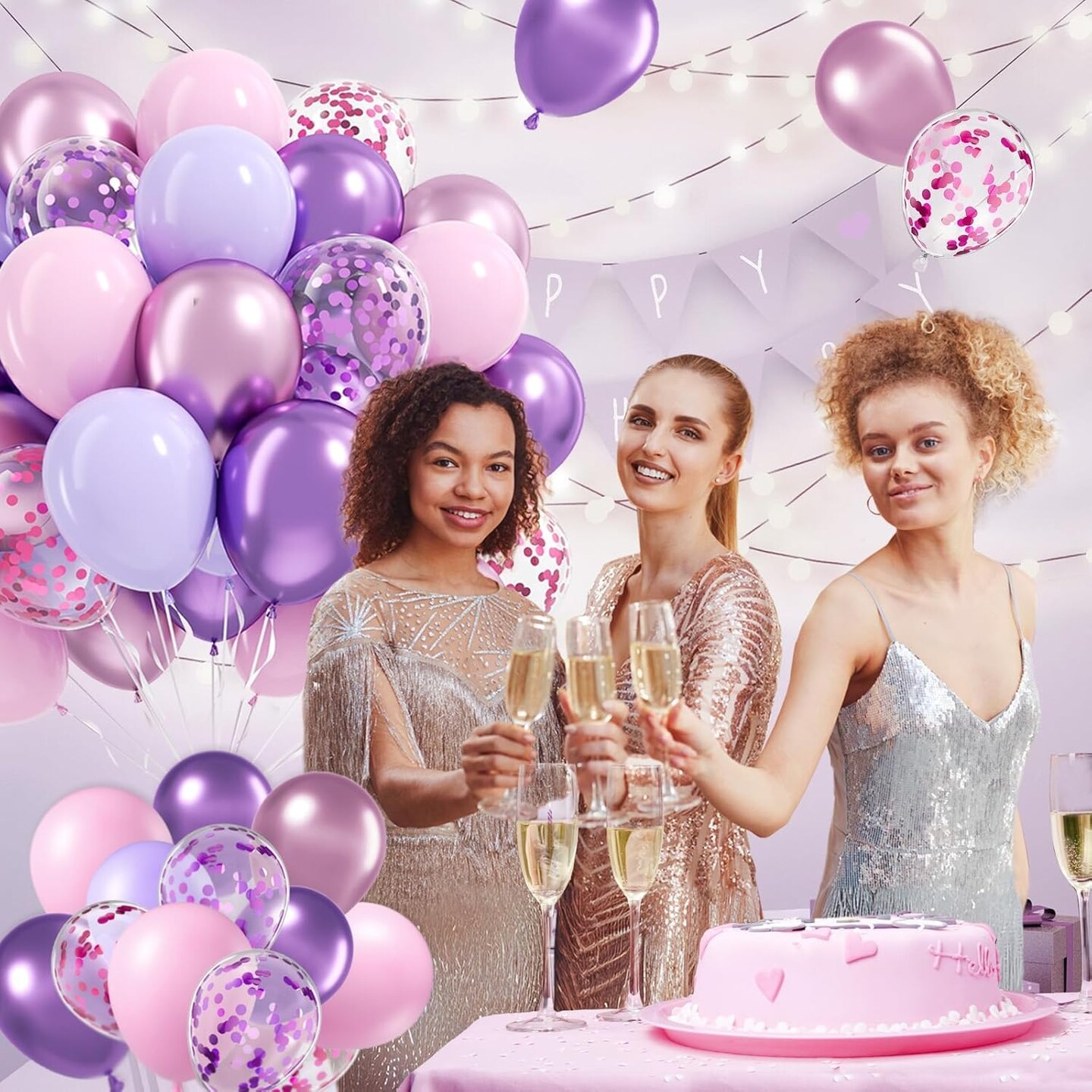 12 Inch Purple Pink Confetti Latex Balloons(Light Pink Purple)