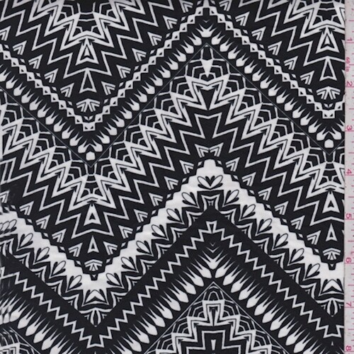 Black/White Deco Chevron Double Brushed Jersey Knit Fabric By the Yard