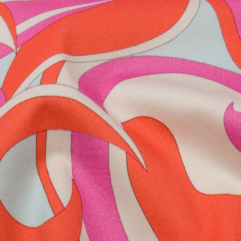1 Yard Hot Pink and Orange Abstract Stretch Cotton Sateen Fabric