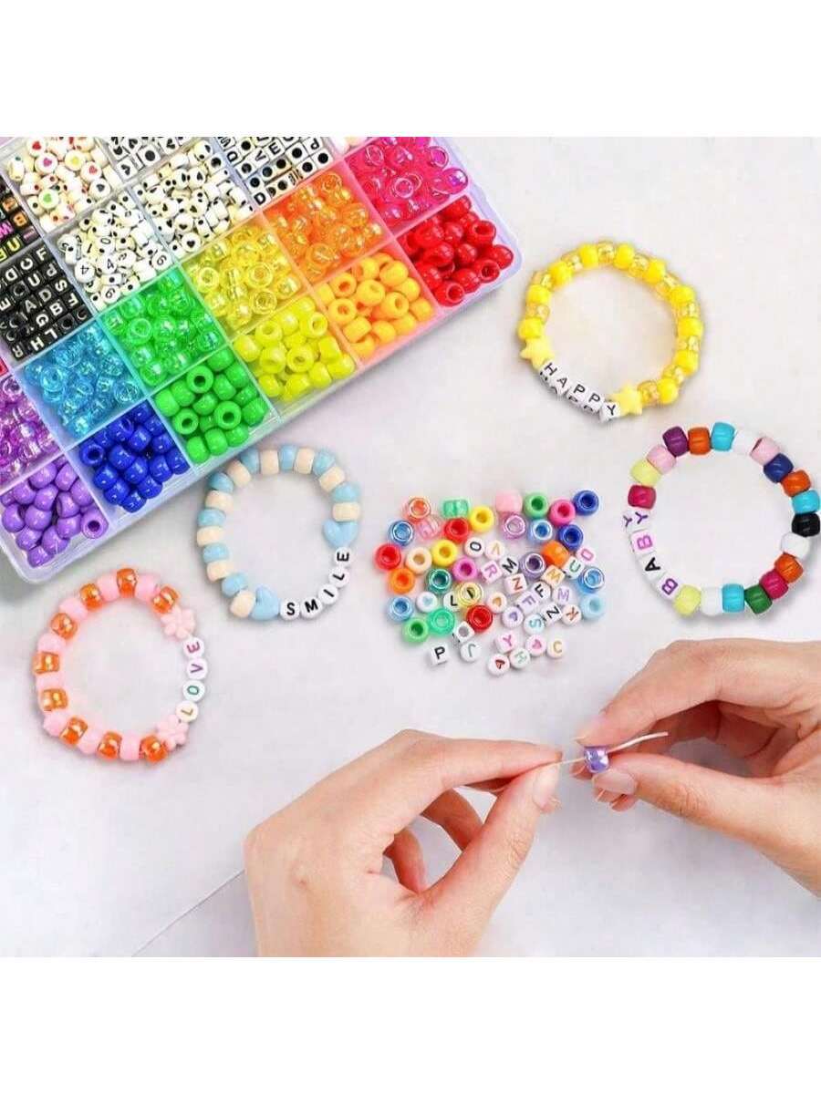 1300 Pcs DIY Childrens Crafts Beads Friendship Bracelet Kit With Pony Beads Letter Beads