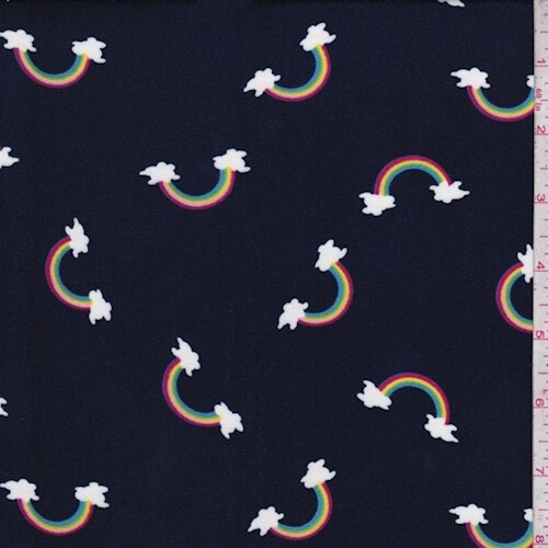 Dark Navy Rainbow Double Brushed Jersey Knit Fabric By the Yard