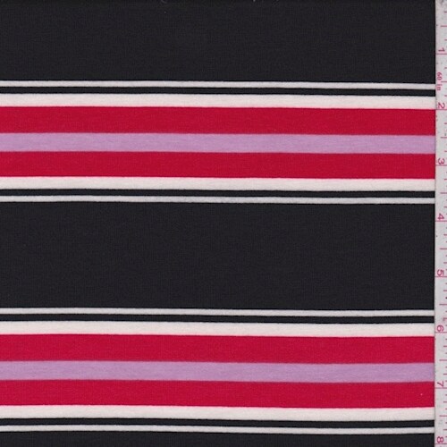 Black/Red/Pink Stripe Double Brushed French Terry Knit Fabric By the Yard