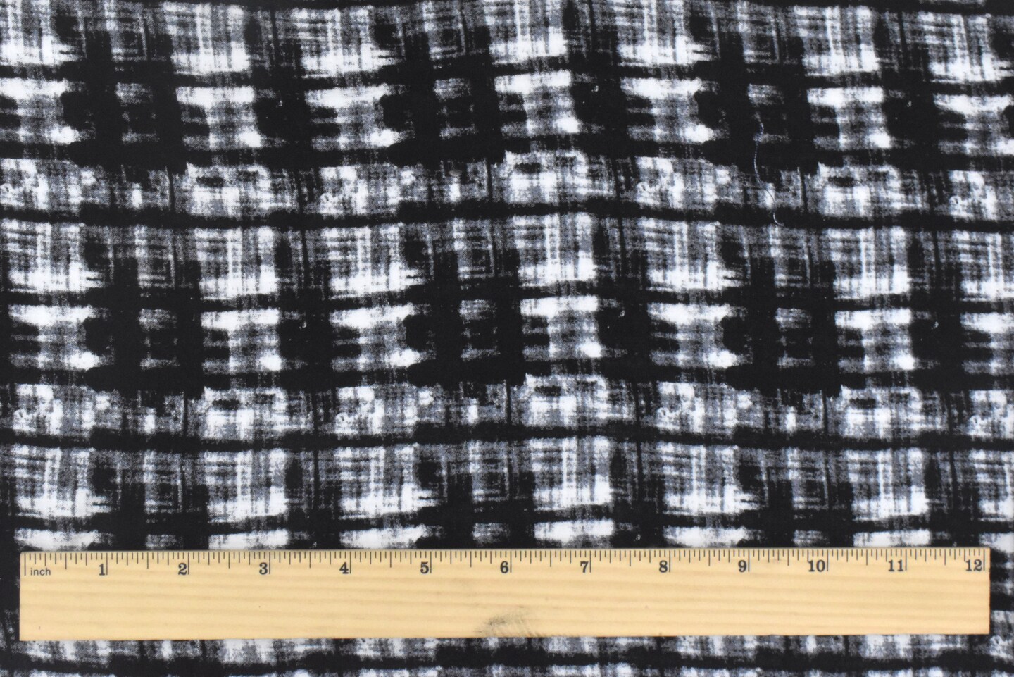Black-White-Gray Abstract Cross Hatch Printed Challis Fabric By the Yard