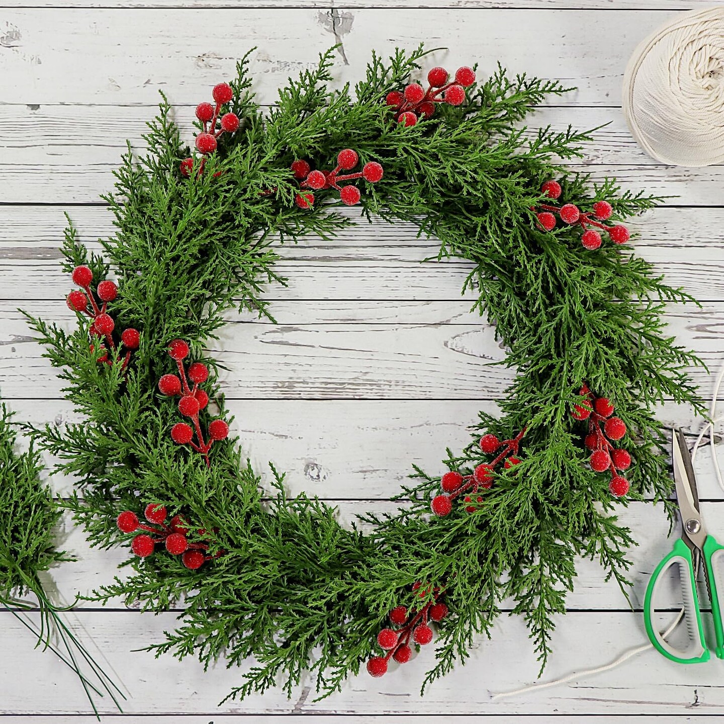 40Pcs Christmas 3D Artificial Pine Branches and Holly Berry Picks (Red Berry) 1&#x22;D x 1&#x22;W x 1&#x22;H