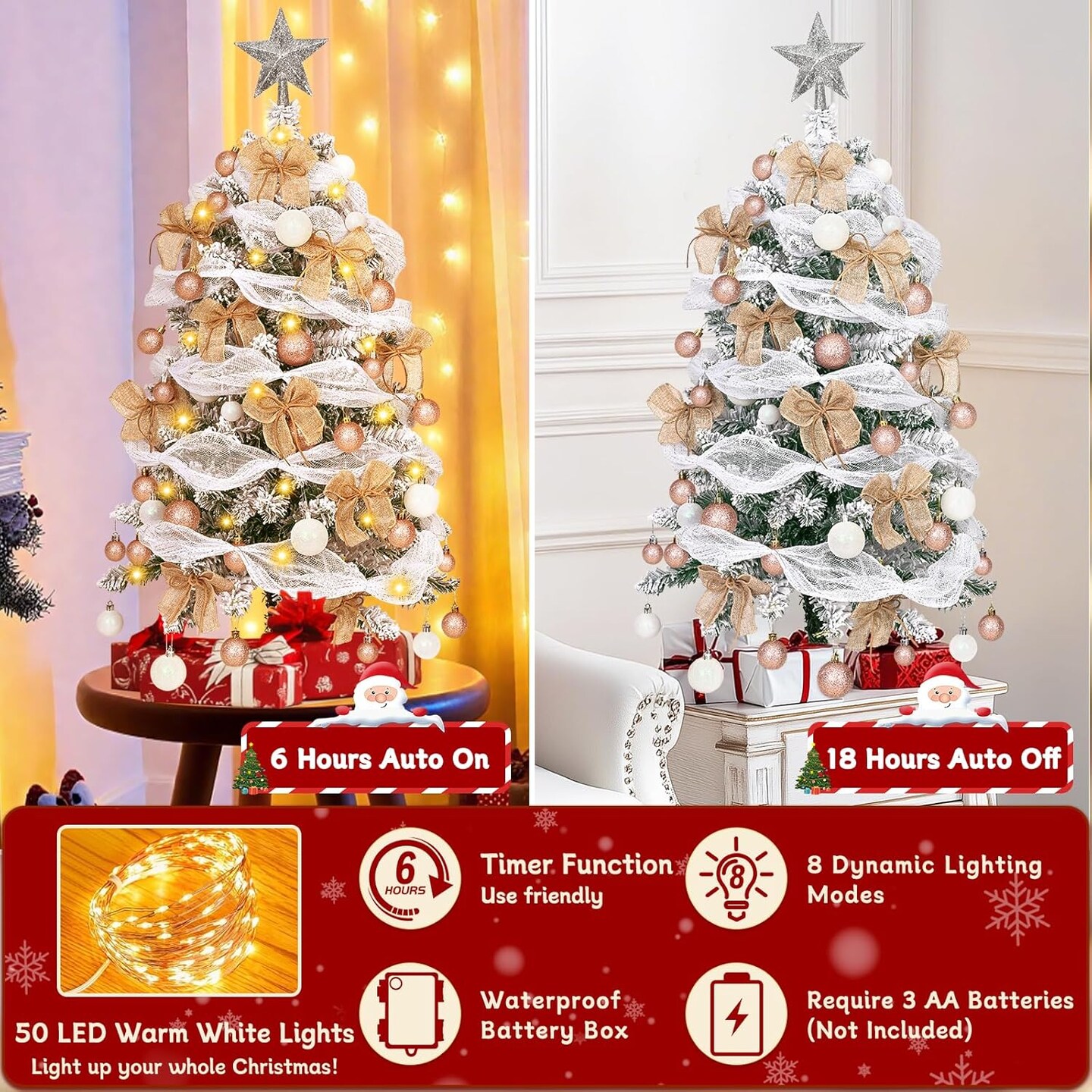 Artificial Table Top Christmas Tree with 50 LED Lights (White, Brown) 22"D x 22"W x 38"H