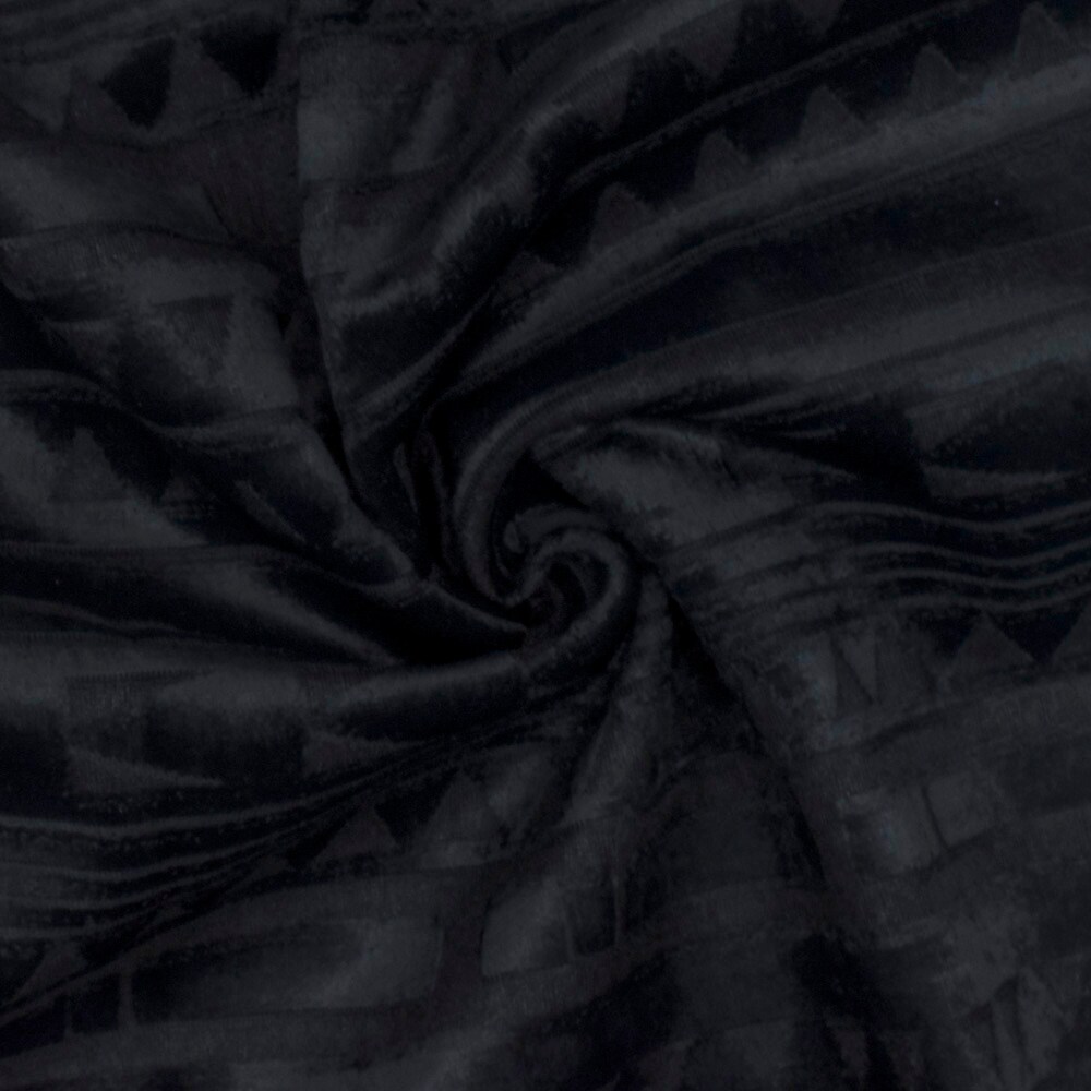 Mystical Black-Black Aztec Velvet Burnout Bonded Fabric By the Yard