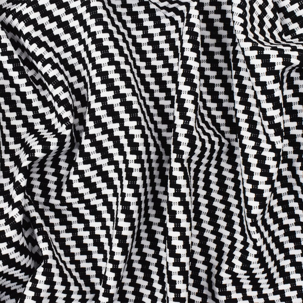 Black-White Famous Maker Twill Patterned Jacquard Activewear Knit Fabric By the Yard