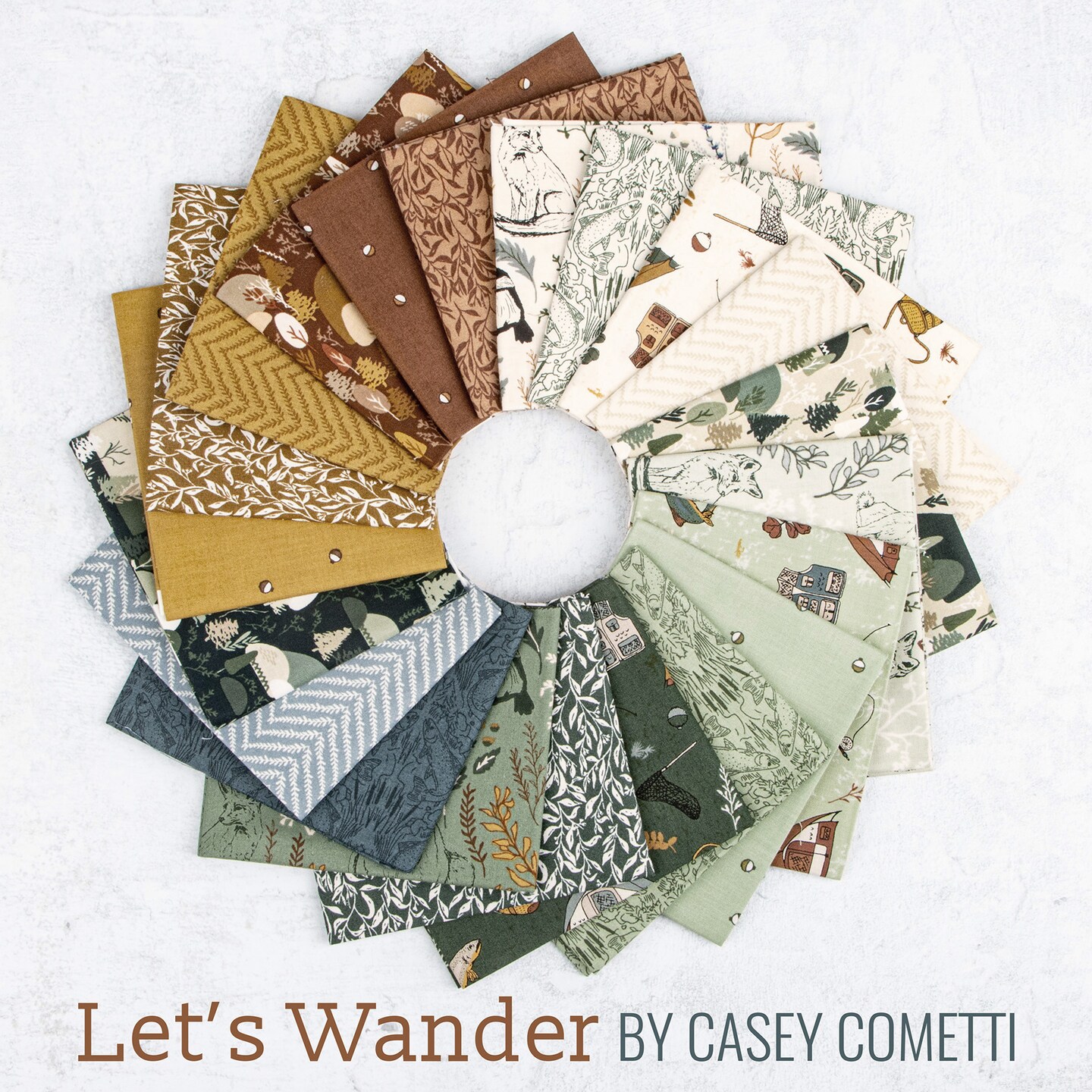 Let&#x27;s Wander 5&#x22; Square Pack (Charm Pack / 5&#x22; Stacker) by Casey Cometti for Riley Blake (5-16880-42)